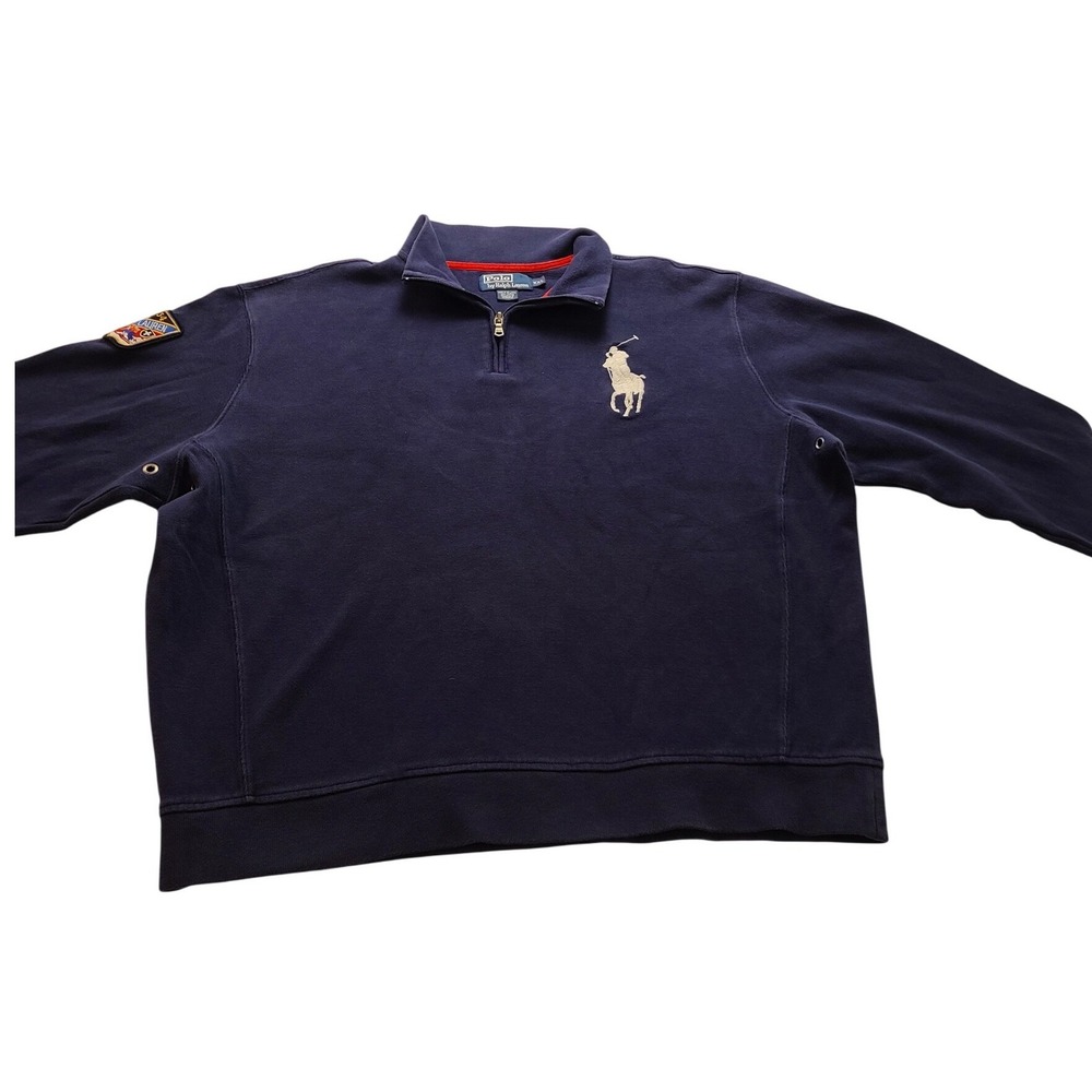 Polo Ralph Lauren Men's XXL Navy Blue Quarter Zip Big Pony Ski Patch Sweatshirt
